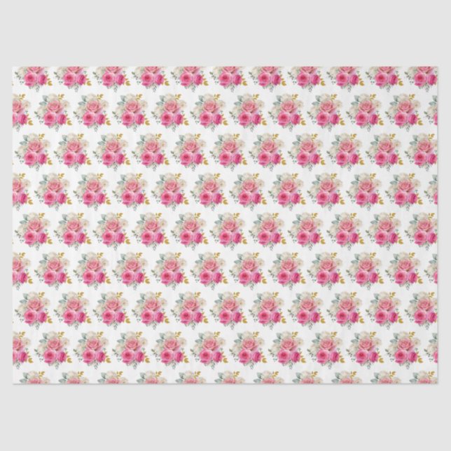 Hot Pink and Gold Elegant Flowers Tissue Paper (Front)