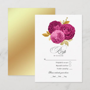 Hot-Pink and Gold Floral Quinceañera RSVP Card