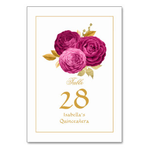 Hot-Pink and Gold Floral Quinceañera Table Number