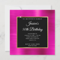 Hot Pink and Gold Foil Black Overlay 50th Birthday