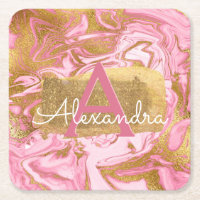 Hot Pink and Gold Foil Elegant Marble Birthday