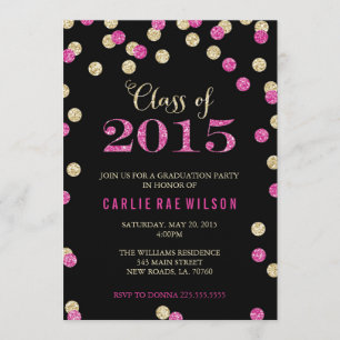 Hot Pink and Gold Glitter Graduation Invitations