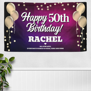 Hot Pink and Gold Happy Birthday Banner