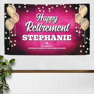Hot Pink and Gold Happy Retirement Banner