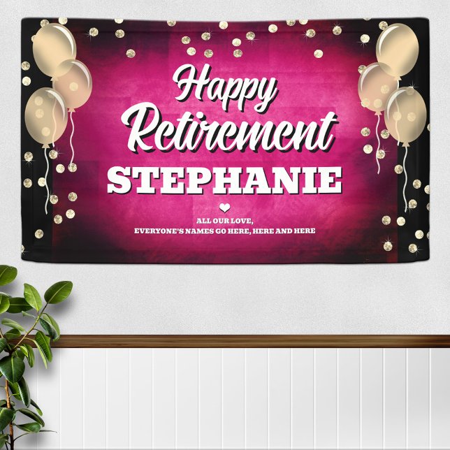 Hot Pink and Gold Happy Retirement  Banner (Creator Uploaded)