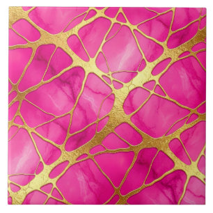 Hot Pink and Gold Marble Tile