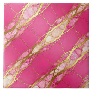 Hot Pink and Gold Marble Tile