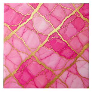 Hot Pink and Gold Marble Tile