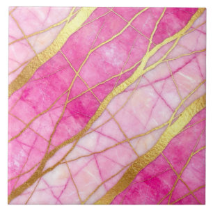 Hot Pink and Gold Marble Tile