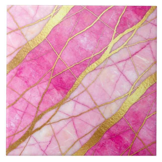 Hot Pink and Gold Marble Tile (Front)
