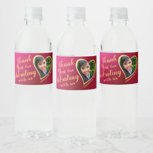 Hot Pink and Gold Photo Thank You 2025 Graduation Water Bottle Label