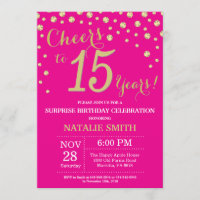 Hot Pink and Gold Surprise 15th Birthday Diamond