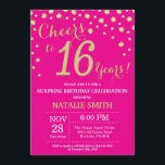 Hot Pink and Gold Surprise 16th Birthday Diamond Invitation<br><div class="desc">Surprise 16th Birthday Invitation with Hot Pink and Gold Glitter Diamond Background. Gold Confetti. Kids Birthday. Teen Teenage Boy or Girl Birthday. For further customisation,  please click the "Customise it" button and use our design tool to modify this template.</div>