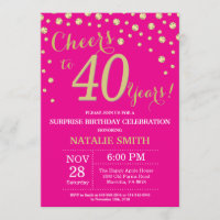 Hot Pink and Gold Surprise 40th Birthday Diamond