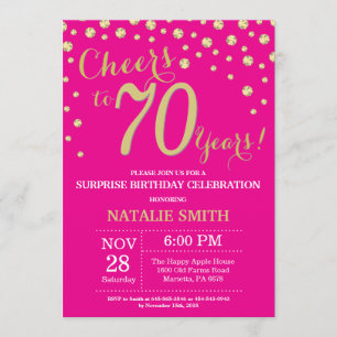 Hot Pink and Gold Surprise 70th Birthday Diamond Invitation