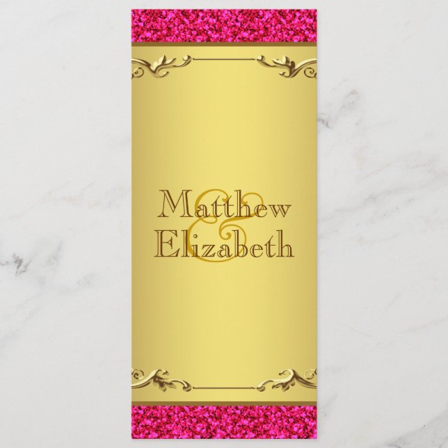 Hot Pink and Gold Wedding Menu Program (Front)