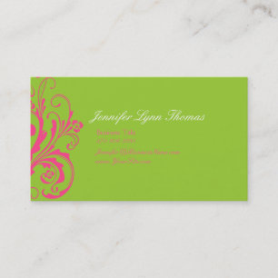 Hot Pink and Green Chic Flourish Business Card