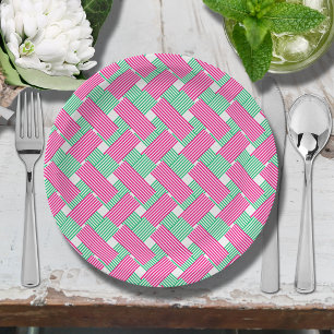 Hot Pink and Green Stripes Paper Plate