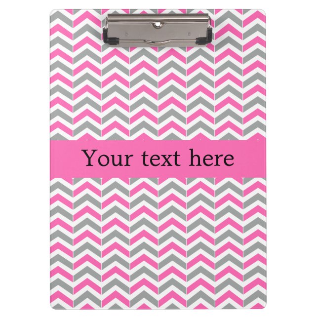 Hot Pink and Grey Chevron Pattern Clipboard (Front)