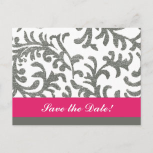 Hot Pink and Grey Floral Pattern Announcement Postcard