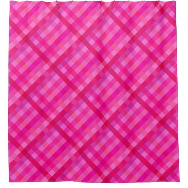 Hot pink and lavender plaid shower curtain (Front)