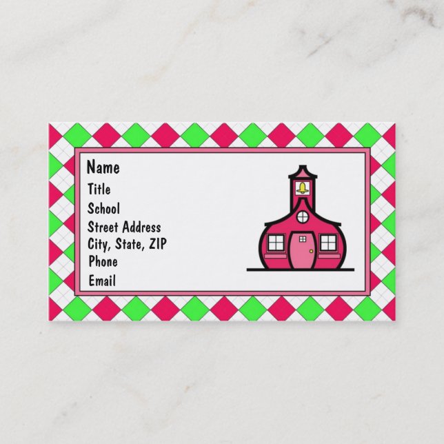 Hot Pink and Lime Green Argyle Business Card (Front)