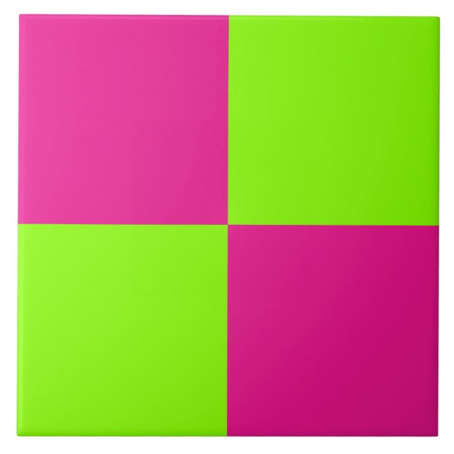 Hot Pink and Lime Green Chequerboard Tiles (Front)