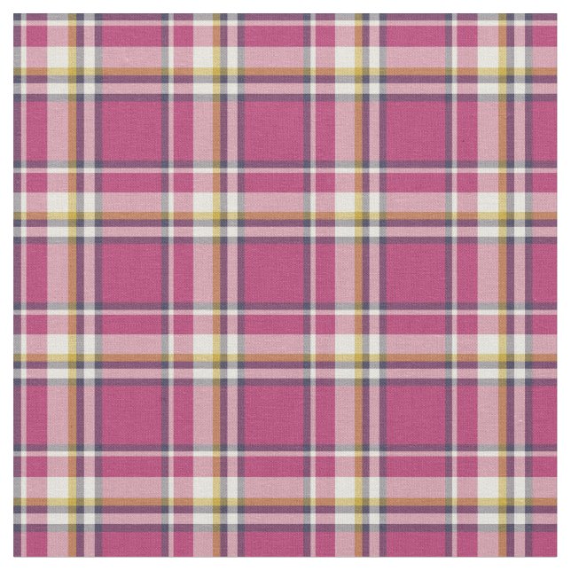 Hot Pink and Navy Blue Fashion Plaid Fabric (Close Up)