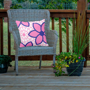Hot Pink and Navy Blue Modern Floral Outdoor Cushion