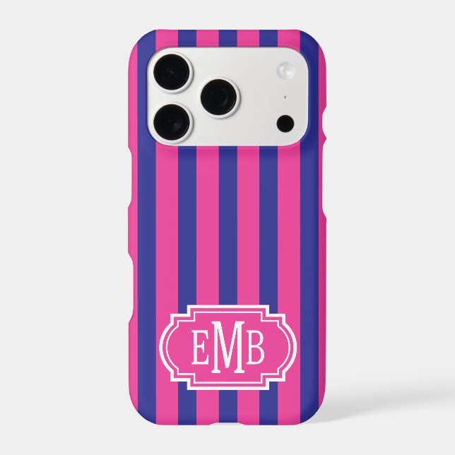 Hot Pink and Navy Blue Monogrammed Stripes (Back)