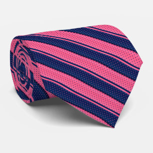 Hot Pink and Navy Blue Polka Dot Stripes Tie