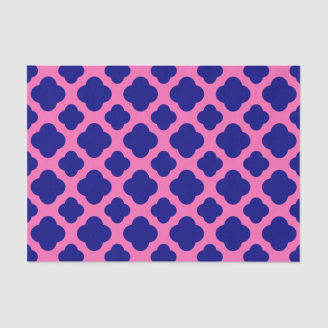 Hot Pink and Navy Blue Quatrefoil Pattern Tissue Paper (Front)