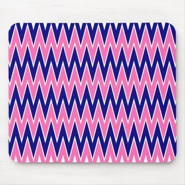 Hot Pink and Navy Blue Zigzag Pattern Mouse Pad (Front)