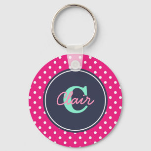 Hot Pink and Navy, Initial, and Name Key Ring