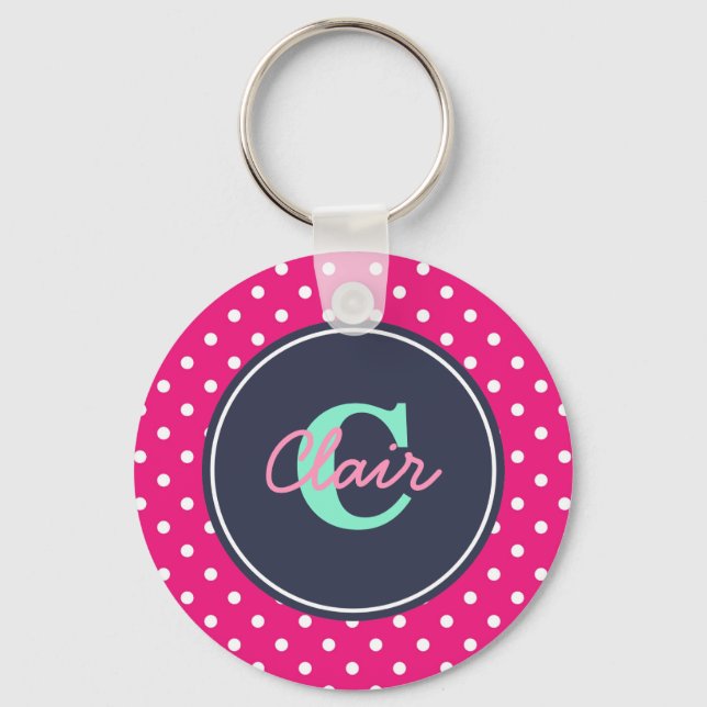 Hot Pink and Navy, Initial, and Name Key Ring (Front)