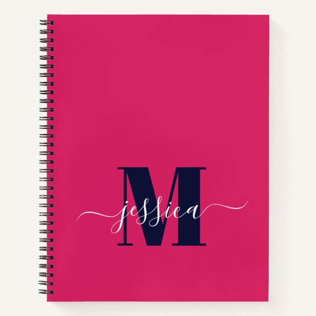 Hot Pink and Navy Personalised Monogram Notebook (Front)