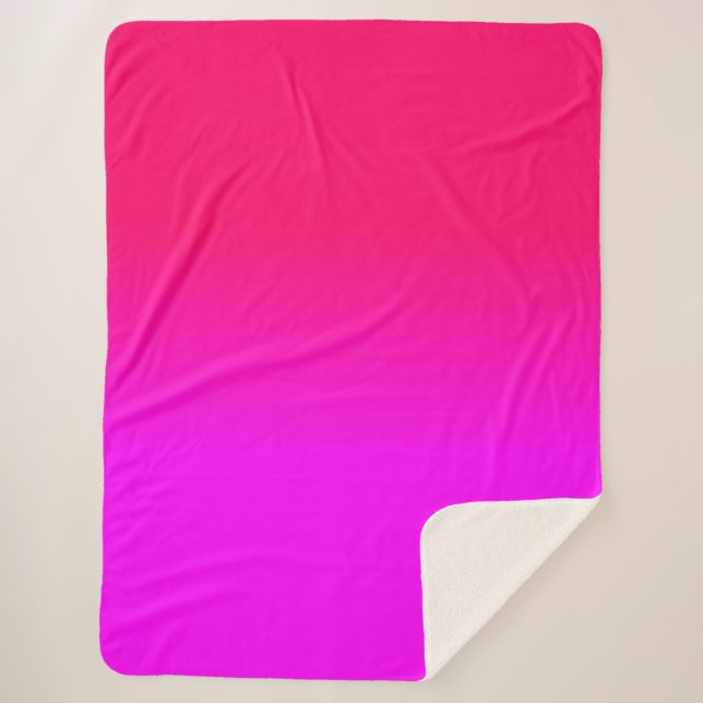 Hot Pink and Neon Pink Ombre Shade Colour Fade Sherpa Blanket (Front)