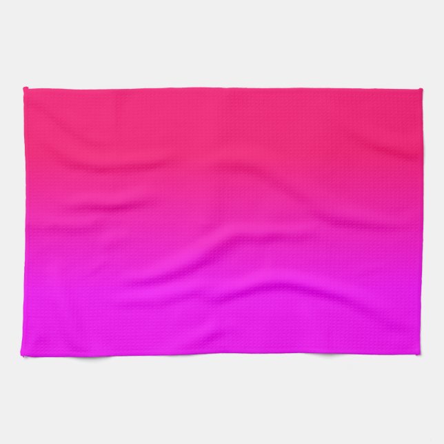 Hot Pink and Neon Pink Ombre Shade Colour Fade Tea Towel (Horizontal)