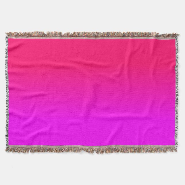 Hot Pink and Neon Pink Ombre Shade Colour Fade Throw Blanket (Front)