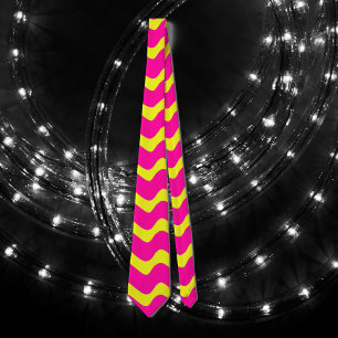hot pink and neon yellow waves tie