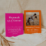 Hot Pink and Orange Calligraphy Photo Wedding Invitation<br><div class="desc">This is an bold, modern wedding invitation featuring a beautiful calligraphy font and a bright background. All colours are editable. // For matching designs, search "FALLON" in the Sincerely By Nicole Zazzle store. * If you like this design but don't see it available for something you are looking for, please...</div>