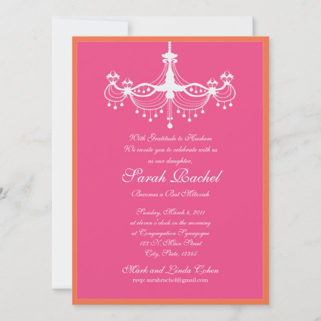 Hot Pink and Orange Chandelier Invitation (Front)