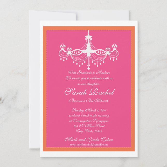 Hot Pink and Orange Chandelier Invitation (Front)