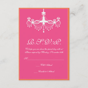 Hot Pink and Orange Chandelier Invitation RSVP