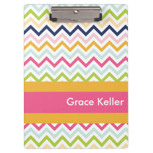 Hot Pink and Orange Chevron Personalised Clipboard