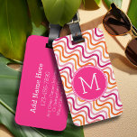 Hot Pink and Orange Chevron Wave Pattern Monogram Luggage Tag<br><div class="desc">This is my version of a whimsical zigzag pattern with curves and wavy stripes.</div>