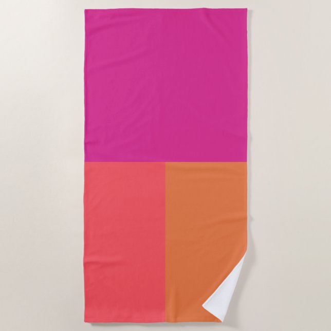 Hot Pink And Orange Colour Blocks Beach Towel (Front)
