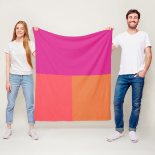 Hot Pink And Orange Colour Blocks Fleece Blanket