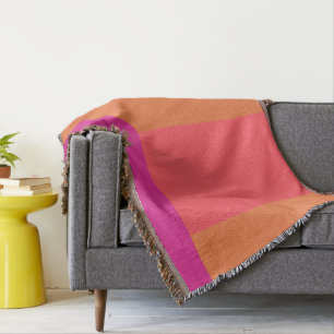 Hot Pink And Orange Colour Blocks Throw Blanket