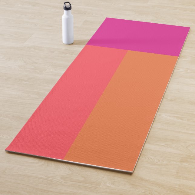 Hot Pink And Orange Colour Blocks Yoga Mat (In Situ)